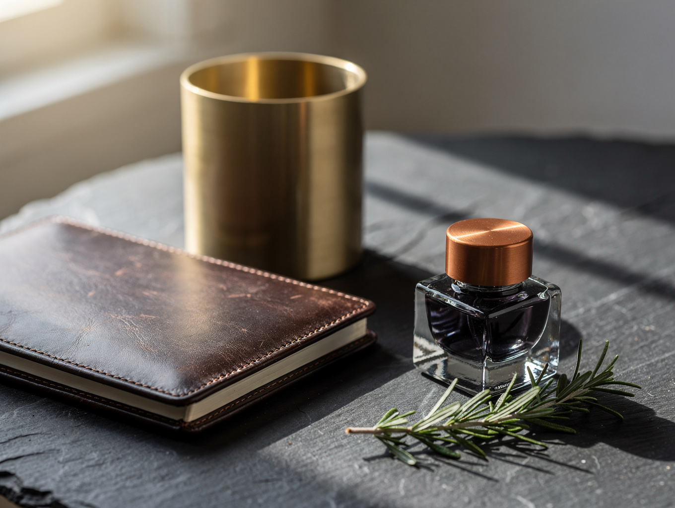 Brushed brass pen tray for office organization