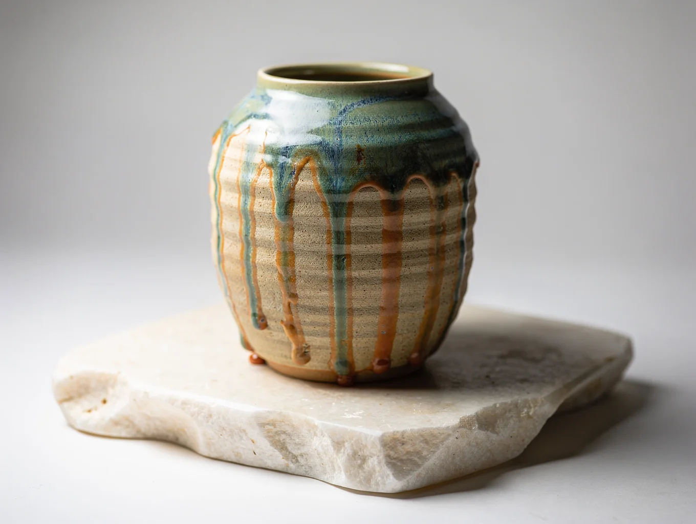 Hand-thrown ceramic vase on a wooden surface
